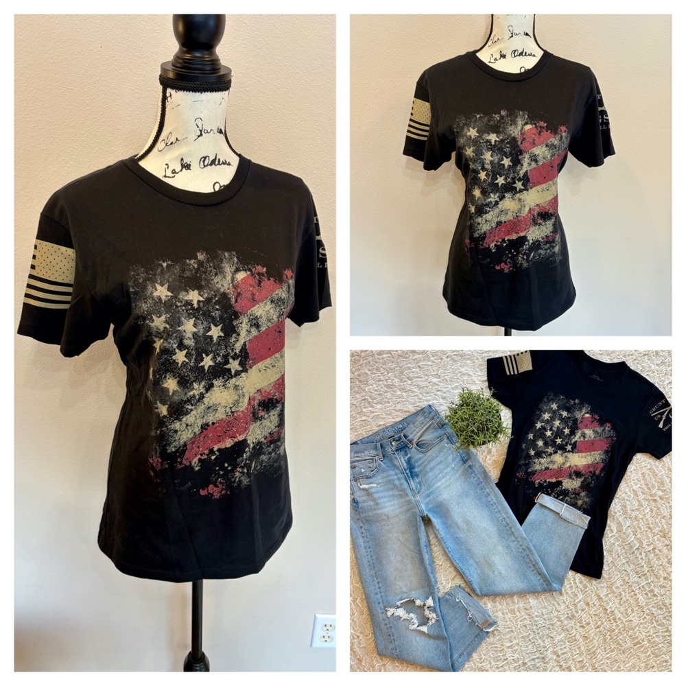 Grunt Style American Flag Stars & Stripes Patriotic T Shirt USA Tee Unisex Small